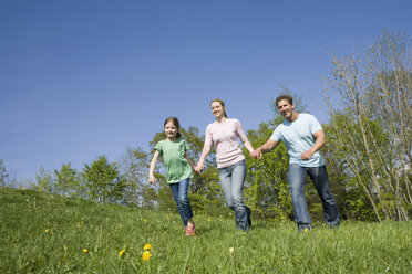 Germany, Bavaria, Munich, Family walking in meadow - CLF00761