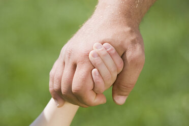 Germany, Bavaria, Munich, Man and child holding hands, close-up - CLF00735