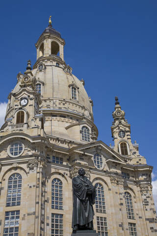 Deutschland, Dresden, Deutschland, Dresden, Frauenkirche und Martin-Luther-Statue, lizenzfreies Stockfoto