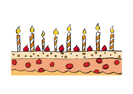 Illustration, Birthday Cake with burning candles - KTF00020