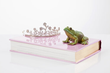 Frosch-Figur und Krone auf Buch - MAEF01813