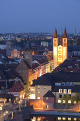 Germany, Bavaria, Franconia, Würzburg at night, city view, elevated view - WDF00592