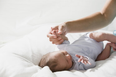 Father holding baby girls (0-4 weeks) hand - LDF00812