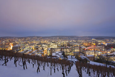Germany, Baden Württemberg, Stuttgart, Snow covered vineyard terraces - WDF00661