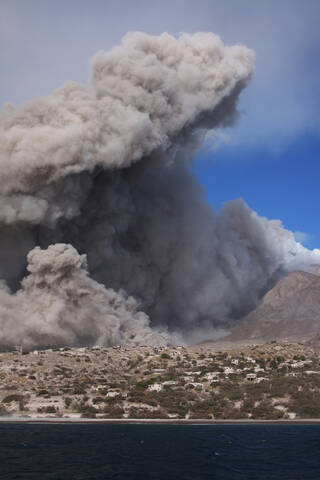 Plymouth, Montserrat, Karibik, Pyroklastischer Strom aus der Eruption, lizenzfreies Stockfoto