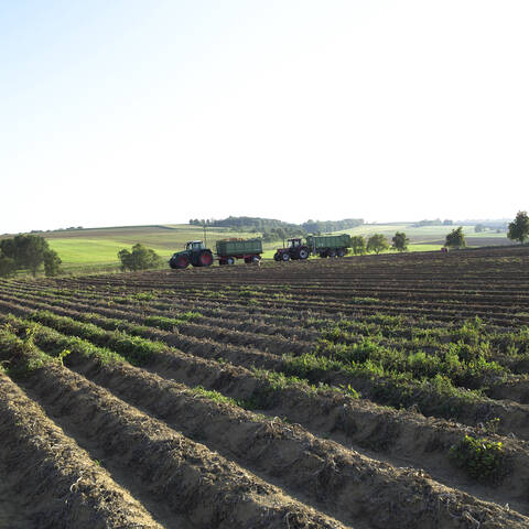 Germany, Hessen, Tractor in rural field stock photo