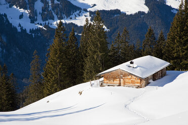 Deutschland, Bayern, Rottwand, Berghütte im Winter - FOF02122