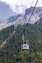 Deutschland, Bayern, Mittenwald, Seilbahn mit Blick auf das Dorf - 12794CS-U