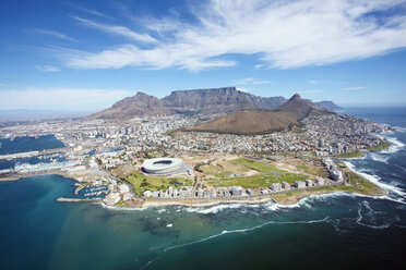 South Africa, Cape Town, Aerial view of city on island - RR00182