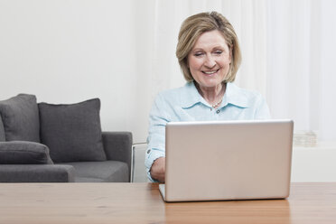 Woman using laptop, smiling - CLF00839