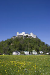 Österreich, Salzburg, Festung Hohensalzburg, Blick auf die Festung Hohensalzburg gegen blauen Himmel - WWF001423