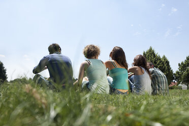 Deutschland, München, Mann und Frau sitzen im Gras - LDF000866