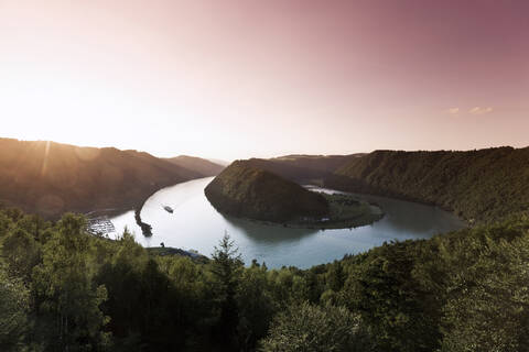 Austria, View of danube river at dusk stock photo