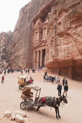 Jordan, Petra, View of tourists at temple - NHF001246