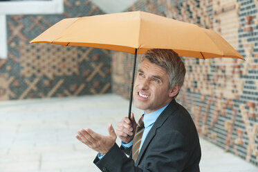 Germany, Hamburg, Businessman with umbrella - WESTF015486