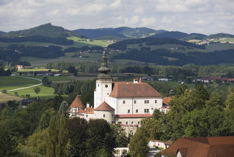 Österreich, Mühlviertel, Kefermarkt, Blick auf Schloss Weinberg, lizenzfreies Stockfoto