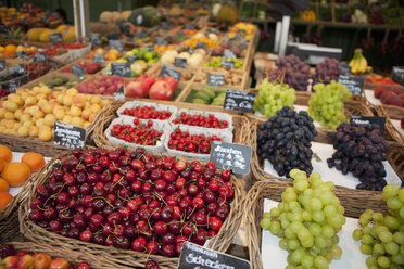 Germany, Munich, Variety of fruits in basket at market - SKF000409