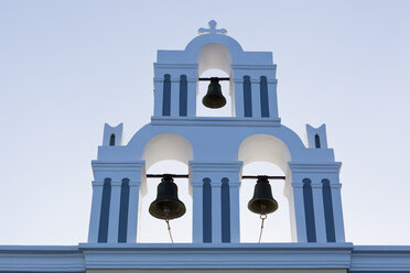 Greece, Cyclades, Thira, Santorini, Fira, Bell tower of a greek church - FOF002711