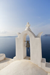 Europe, Greece, Aegean Sea, Cyclades, Thira, Santorini, Oia, View of bell tower in front of the Caldera - FOF002816