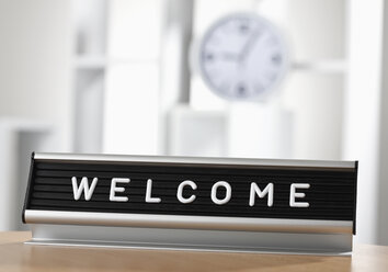 Welcome sign in office, close up - WBF000455