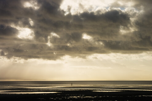 Deutschland, Schleswig-Holstein, Föhr, Blick auf die Nordsee mit Wattenmeer in der Abenddämmerung - MUF000883