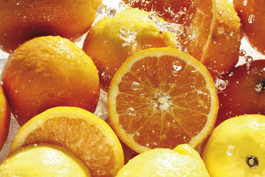 Wasser, das auf Orangen und Zitronen spritzt - CSF013882