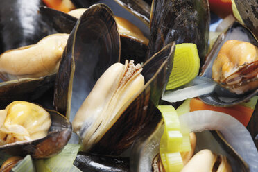 Mussel opened with mixed vegetable, close up - CSF014044