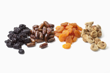 Variety of dried fruits on white background - MAEF002824