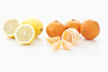 Mandarinen und Zitrone auf weißem Hintergrund - MAEF002899