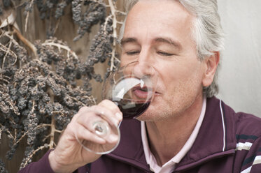 Italien, Südtirol, Älterer Mann trinkt Wein - WESTF015985