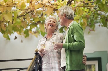 Italien, Südtirol, Älteres Paar mit Weinglas im Gasthaus - WESTF016028