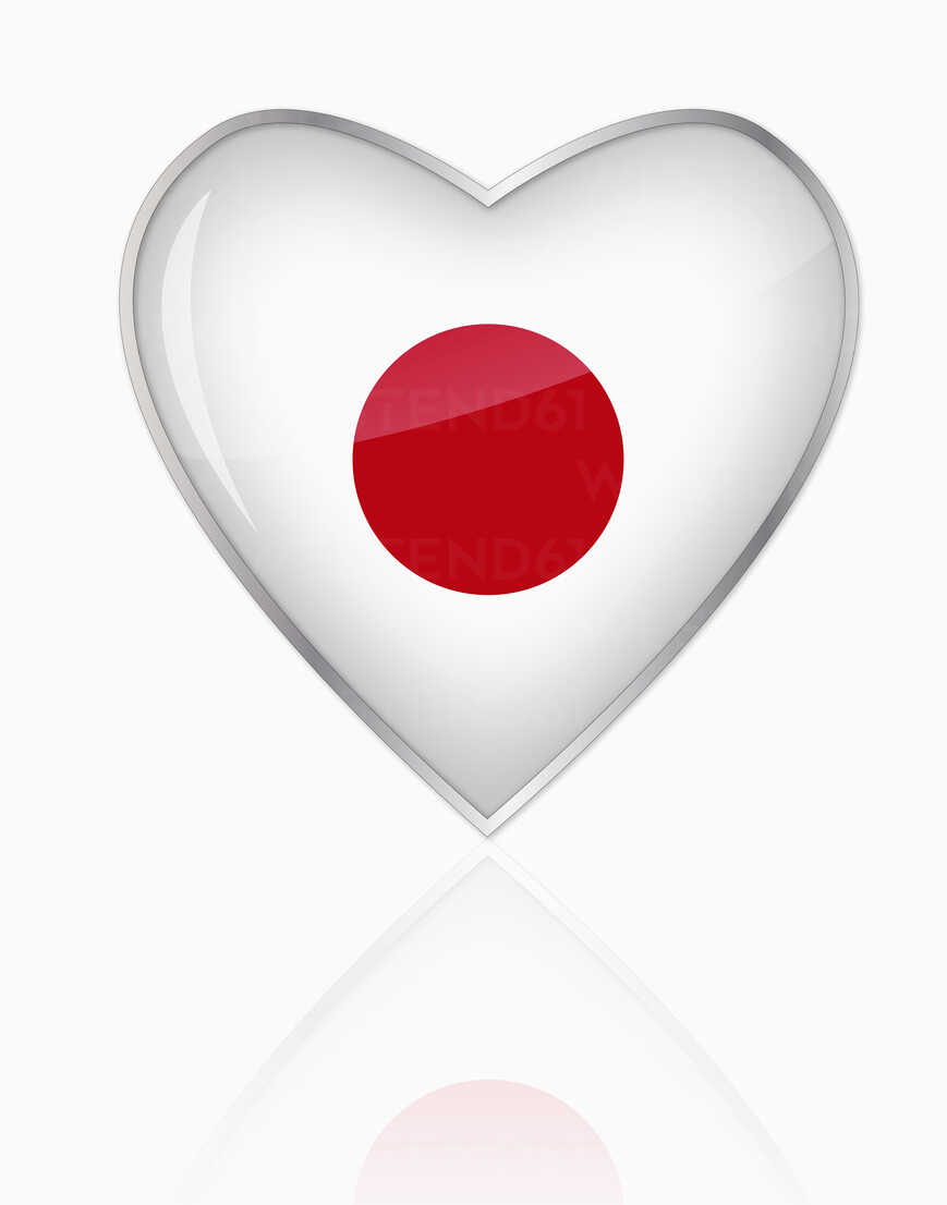 Japanische Flagge in Herzform auf weißem Hintergrund, lizenzfreies
