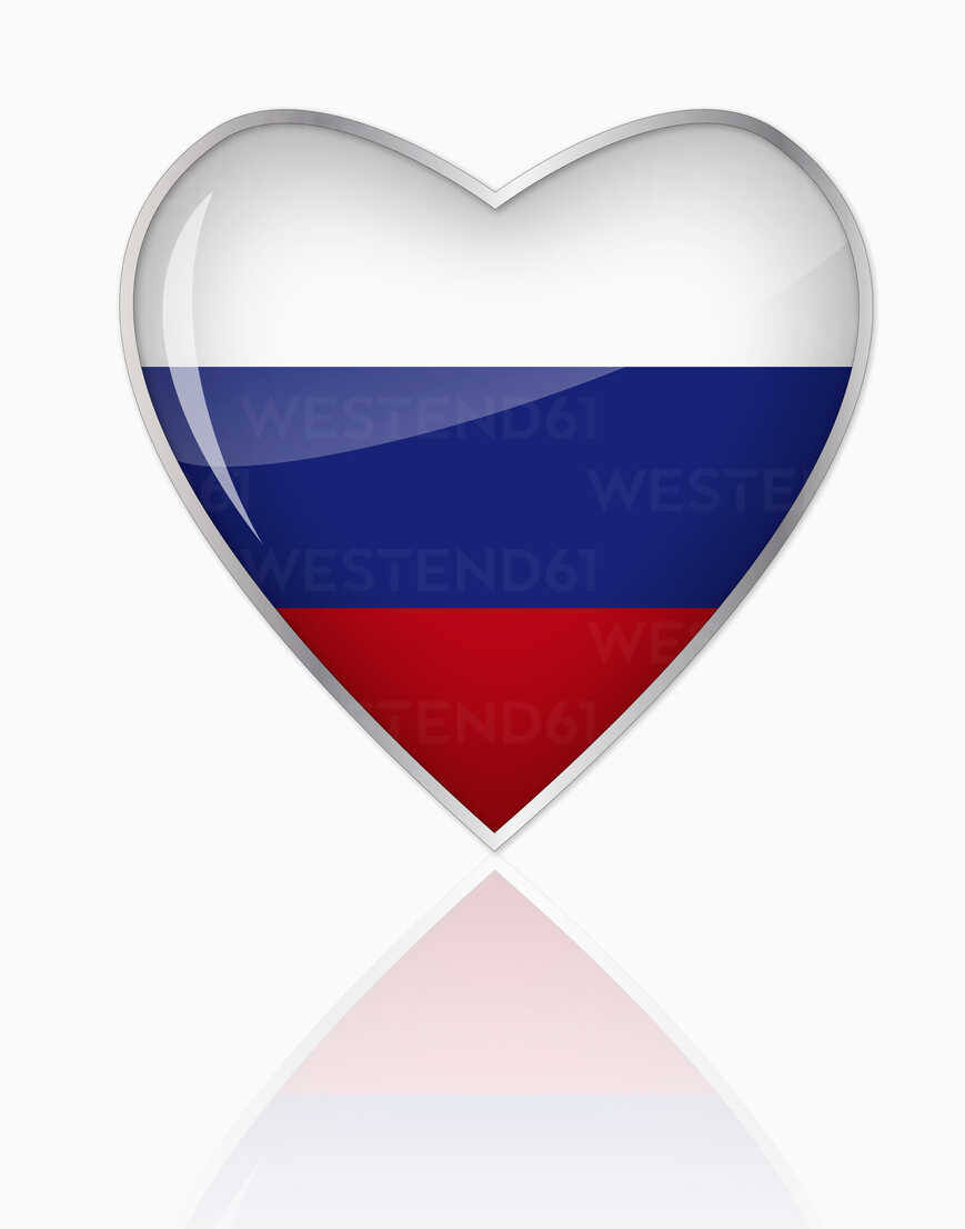 Russische Flagge in Herzform auf weißem Hintergrund, lizenzfreies Stockfoto