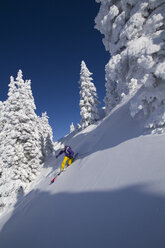 Österreich, Tirol, Kitzbühel, Junge Frau beim Skifahren - FFF001134