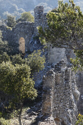 Spanien, Balearische Inseln, Mallorca, Sierra de Tramuntana, Blick auf die Burg Castillo de Alaro und den Berg Puig de Alaro - SIEF000645