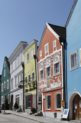 Austria, Upper Austria, Innviertel, Rococo stucco facade at obernberg am inn, - SIEF000701