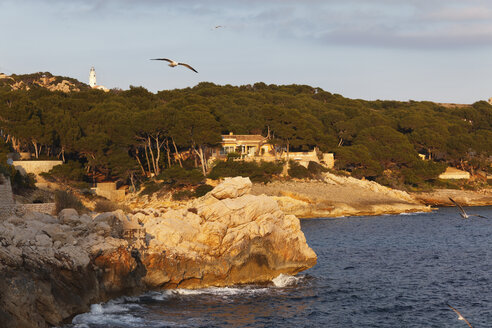 Spanien, Balearische Inseln, Mallorca, Cala Ratjada, Blick auf Klippe mit Meer - SIEF000806