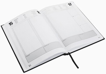 Zeitplaner mit Kalender vor weißem Hintergrund, Nahaufnahme - WBF001182