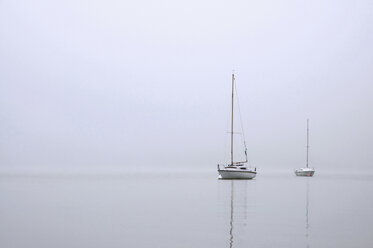 Deutschland, Bayern, Ammersee, Blick auf Segelboote im Nebel - MOF000166