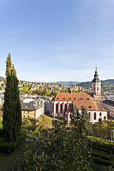 Germany, Baden-Wurttemberg, Baden-Baden, Black Forest, View of collegiate church at cityscape - WDF000939