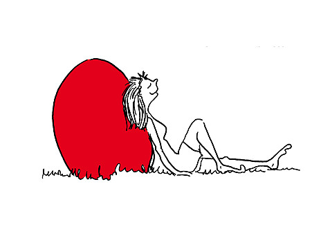 Woman leaning against red exercise ball - KTF000054