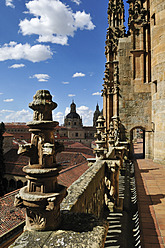 Europe, Spain, Castile and Leon, Salamanca, View of cathedral roof with university in background - ESF000095