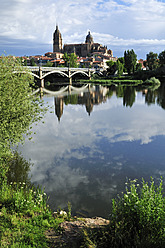 Europe, Spain, Castile and Leon, Salamanca, View of city and cathedral across Rio Tormes - ESF000128