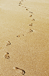 Indonesia, Bali Island, Bukit peninsula, View of footprints on beach - WVF000199