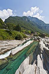 Switzerland, Ticino, View of Verzasca River with mountain in background - WDF001050