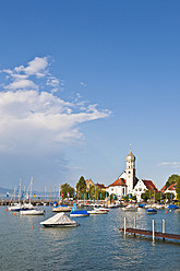 View of the harbor in Wasserburg, Bavaria, Germany, featuring the beautiful St. Georg Church - WDF001082