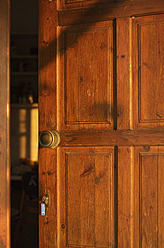 A close-up shot of an open door on the Greek island of Ithaca in the Ionian Islands - MUF001151