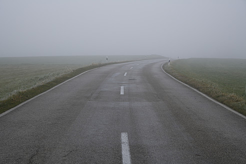 A tranquil Bavarian morning shrouds a picturesque country road in an enchanting mist - TCF002095