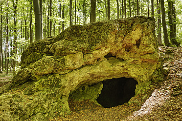 Blick auf die Jungfernhöhle, eine Höhle bei Tiefenellern in der Fränkischen Schweiz, Bayern, Deutschland - SIEF001984