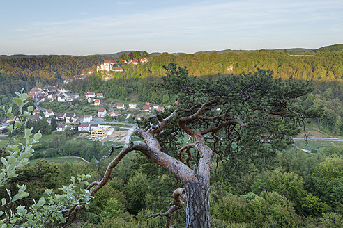 Deutschland, Bayern, Franken, Fränkische Schweiz, Blick auf Egloffstein mit Burg im Tal - SIEF001995